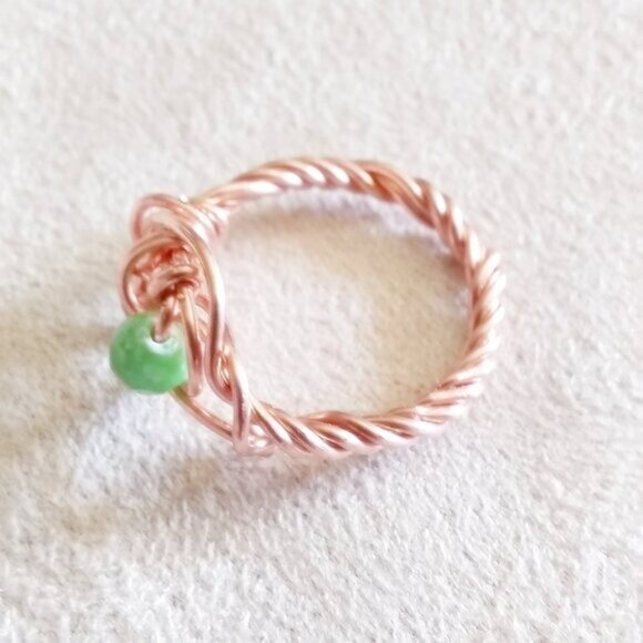 Wire Wrapped Copper & Bright Green Fire Agate Ring! Petite or Girl Starter Sz 4 - Picture 2 of 9